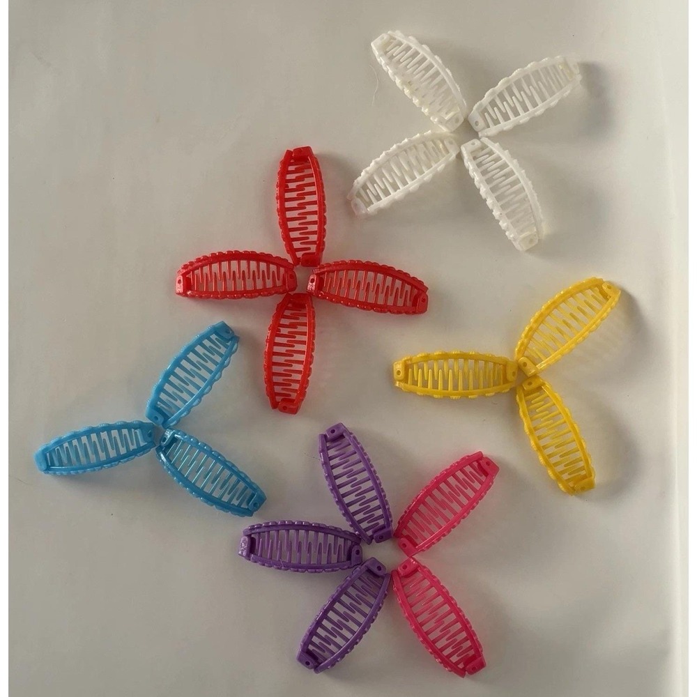 Vintage 80s 90s Snap Hair Clips Set Colorful Plastic Barrettes Banana Clips‎